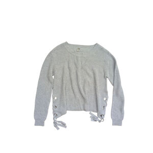 Gray Crew Neck Lace Up Sweater Medium